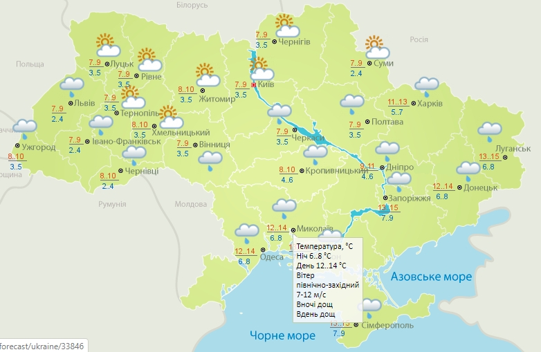 В Николаеве синоптики обещают сегодня пасмурную и дождливую погоду