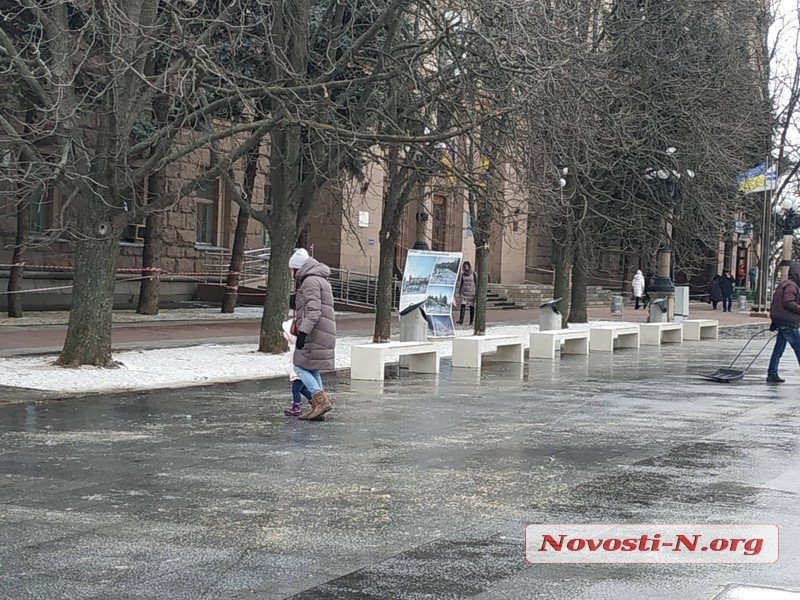 Непогода в Николаеве: падающие деревья и скользкая площадь. ФОТОРЕПОРТАЖ