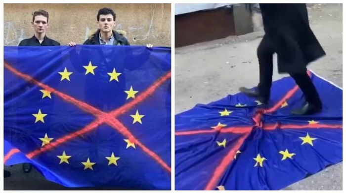 В Одессе надругались над флагом ЕС. ВИДЕО