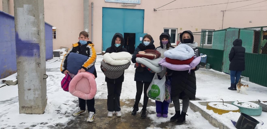 В Николаеве школьники пошили лежанки для постояльцев «Центра защиты животных»