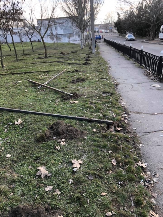 В Николаеве активисты выломали столбы в сквере, где собрались строить супермаркет. ВИДЕО