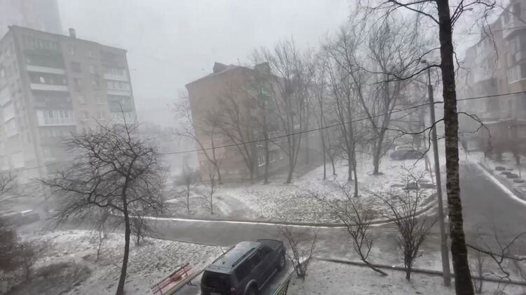Киев внезапно накрыло снежной бурей. Видео