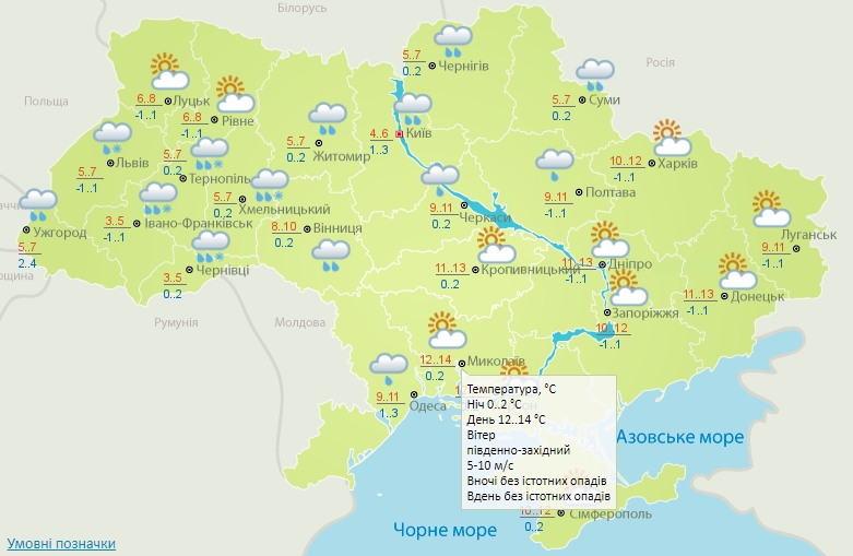 Пасмурно и до +14º: погода в Николаеве  в понедельник