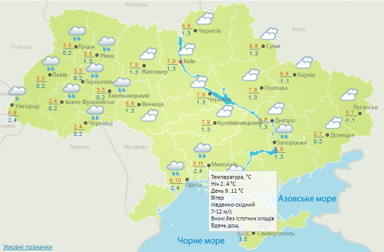 Дожди и до +11º: погода в Николаеве во вторник