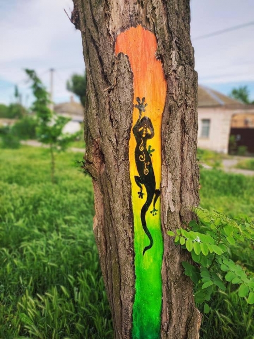В Очакове учитель разрисовал деревья. ФОТО