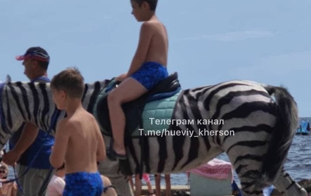 На курорте в Херсонской области лошадь перекрасили в зебру и катали на ней отдыхающих (видео)