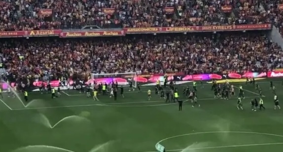 Во Франции футбольные фанаты вырвались на поле и устроили драку на трибунах (видео)