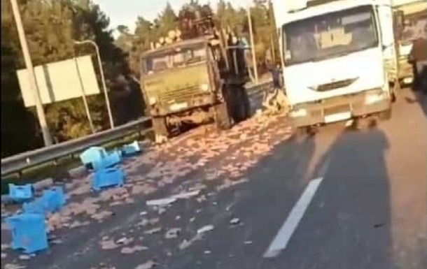 В Житомирской области столкнулись три грузовика: дорогу засыпало окорочками (видео)