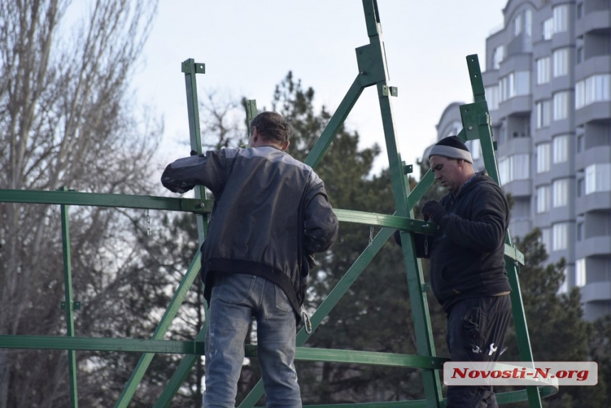 В Николаеве начали устанавливать главную городскую елку (фото)