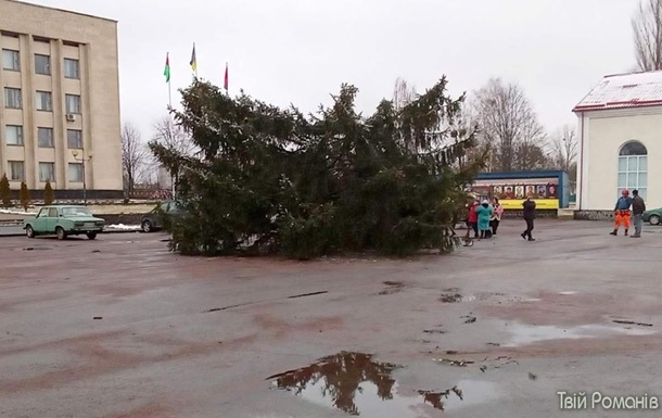 В Житомирской области упала новогодняя елка вместе с украшавшим ее работником (видео)