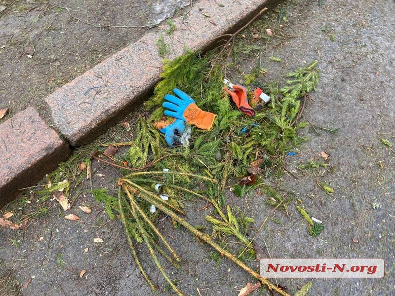 Праздник закончился – елки остались: в Николаеве торговцы бросили деревья и мусор на тротуарах