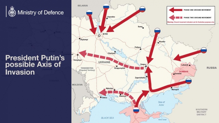 Британское минобороны опубликовало карту «вторжения» войск РФ в Украину