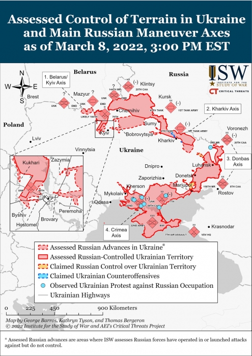 Обновленная карта боевых действий в Украине от Американского института изучения войны