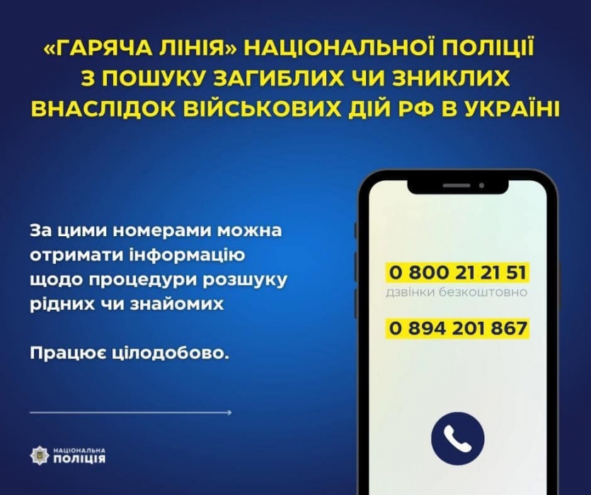 В Украине запущен дополнительный номер для поиска погибших и пропавших