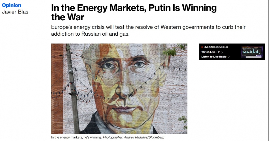Путін виграє на ринках енергоресурсів, - Bloomberg