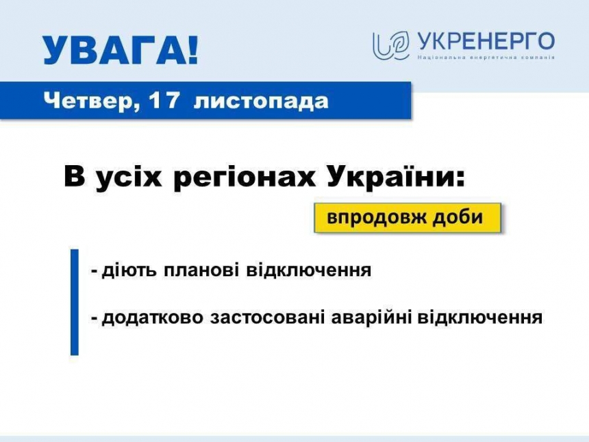 У різних регіонах України протягом доби відключатимуть світло