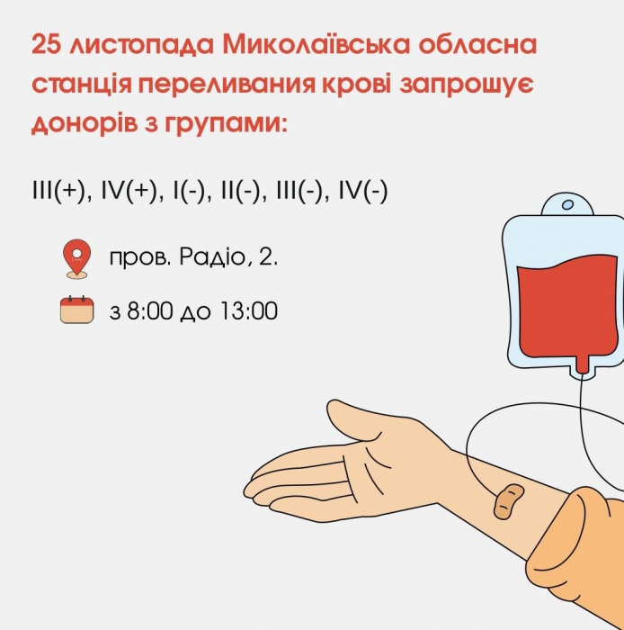 У Миколаєві запрошують донорів крові: є потреба у негативних резусах