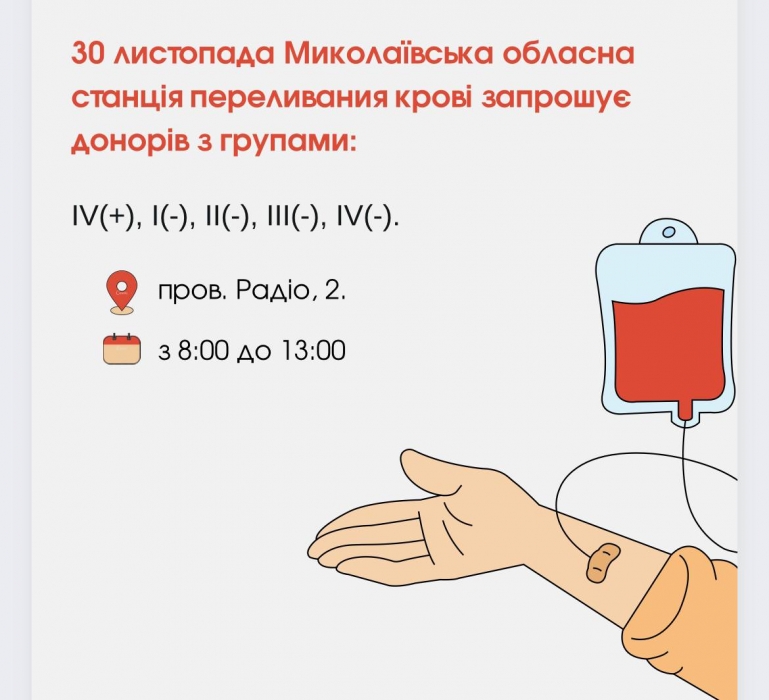 Миколаївців запрошують стати донорами крові: є потреба у негативних резусах