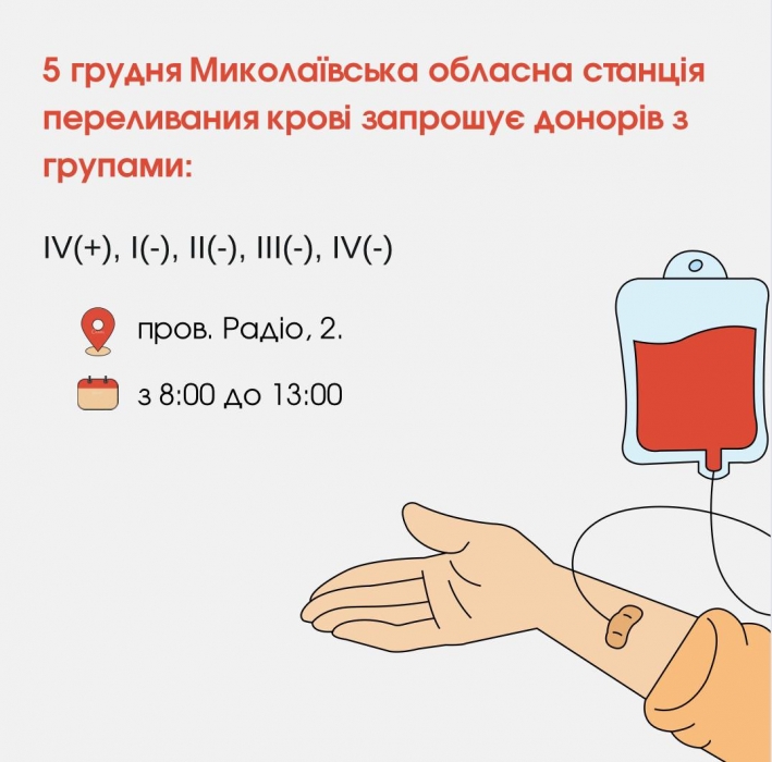 У Миколаєві запрошують донорів: потрібна кров усіх груп