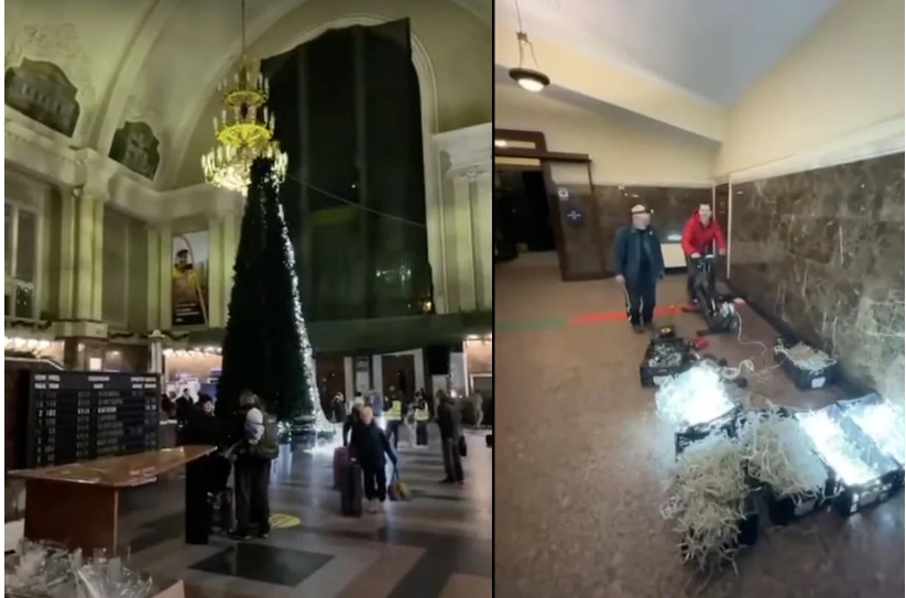 У Києві на вокзалі вигадали незвичний спосіб запалити ялинку