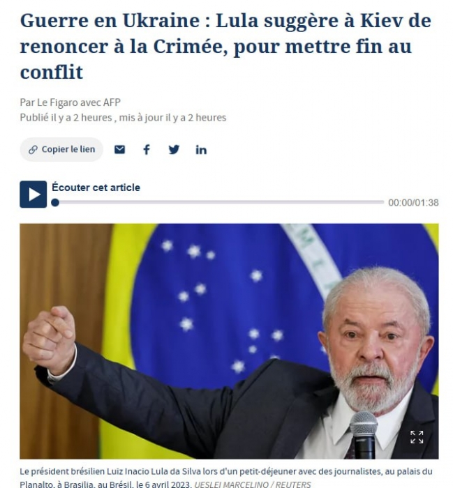 Президент Бразилії запропонував Україні віддати Крим Росії для припинення війни