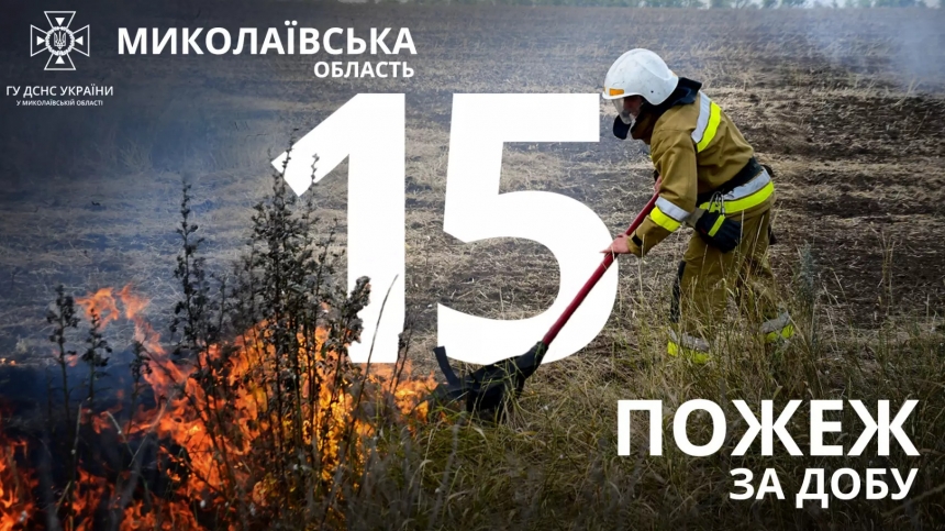 У Миколаївській області за добу зафіксовано 15 пожеж