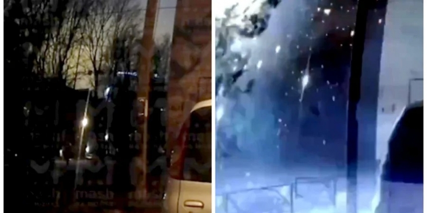 Появилось видео падения обломков дрона-камикадзе на дом в Санкт-Петербурге