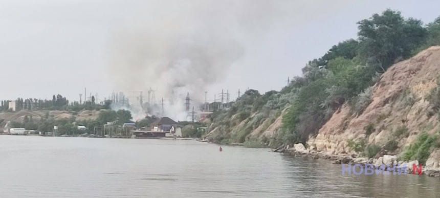 В Николаеве масштабный пожар на берегу реки — огонь подбирается к линиям электропередач