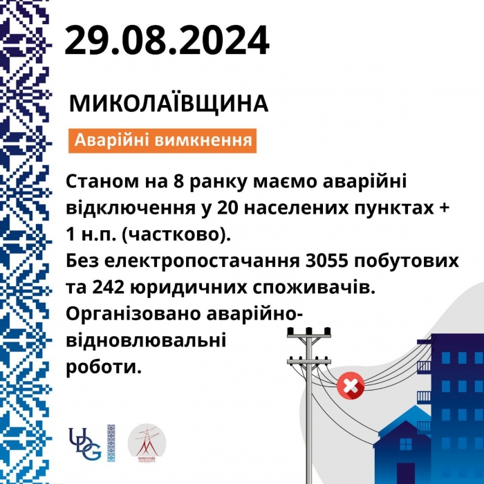 В Николаевской области без света из-за аварий более 3000 потребителей