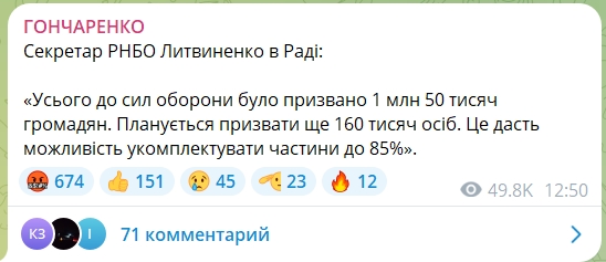 У найближчі три місяці в Україні хочуть мобілізувати 160 тисяч людей