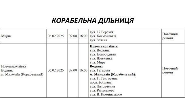 У Миколаєві близько 30 вулиць у четвер залишаться без світла