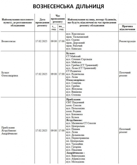 Де в Миколаєві та області 17 лютого відключатимуть світло (адреси)