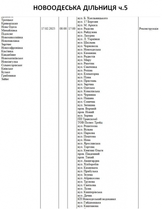 Де в Миколаєві та області 17 лютого відключатимуть світло (адреси)