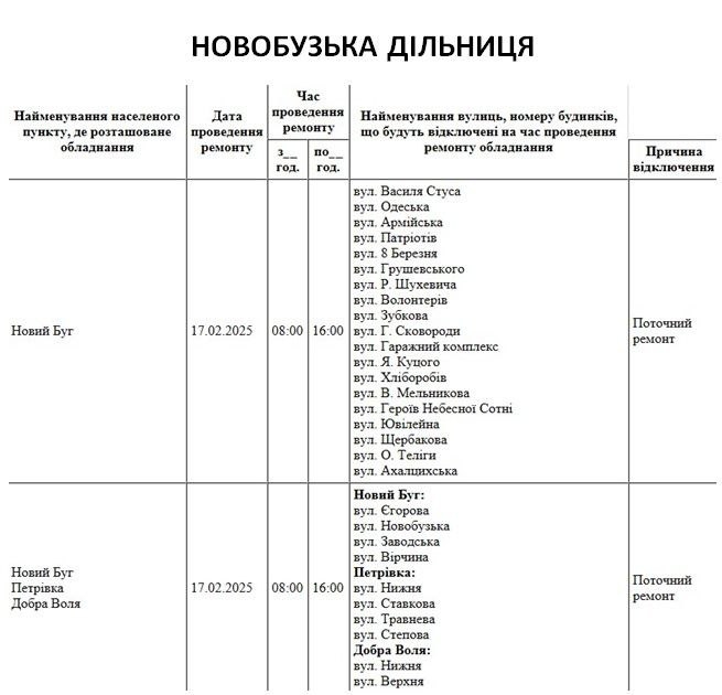 Де в Миколаєві та області 17 лютого відключатимуть світло (адреси)