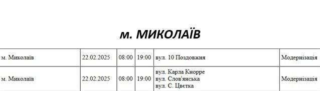 Без света в субботу в Николаеве останутся четыре улицы