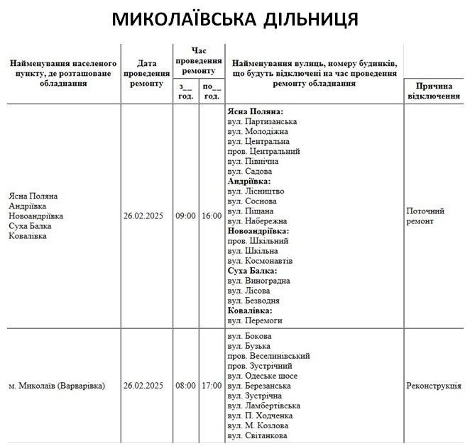 Без света в Николаеве в среду будет около 40 улиц: время и причины отключений