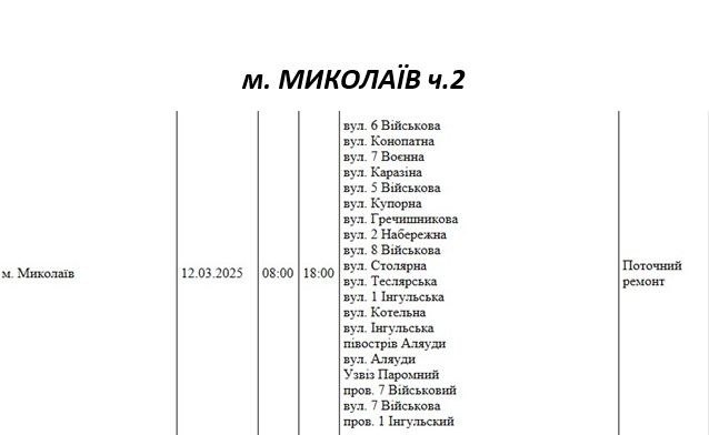 Без света в среду в Николаеве останется около 70 улиц