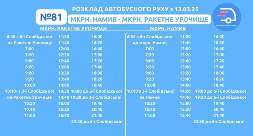 Кількість автобусів на маршруті №81 у Миколаєві збільшено: опубліковано новий графік