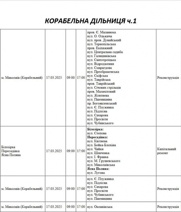 Відключення світла: понад 50 вулиць Миколаєва в понеділок буде знеструмлено