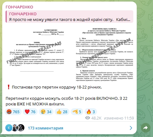 У 22 — вже пізно: Кабмін зменшує вік для виїзду чоловіків за кордон, - нардеп 