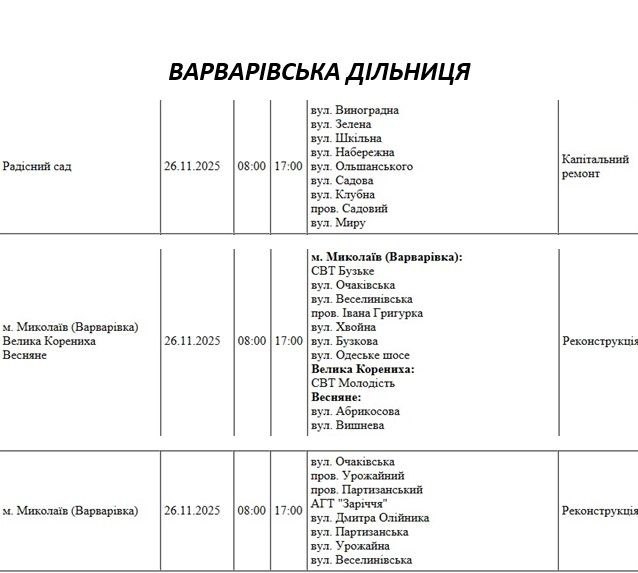 Відключення світла через ремонт: які вулиці Миколаєва буде знеструмлено 26 листопада