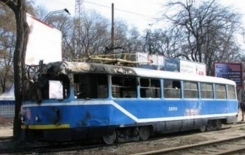 В Одессе сгорел трамвай ВИДЕО