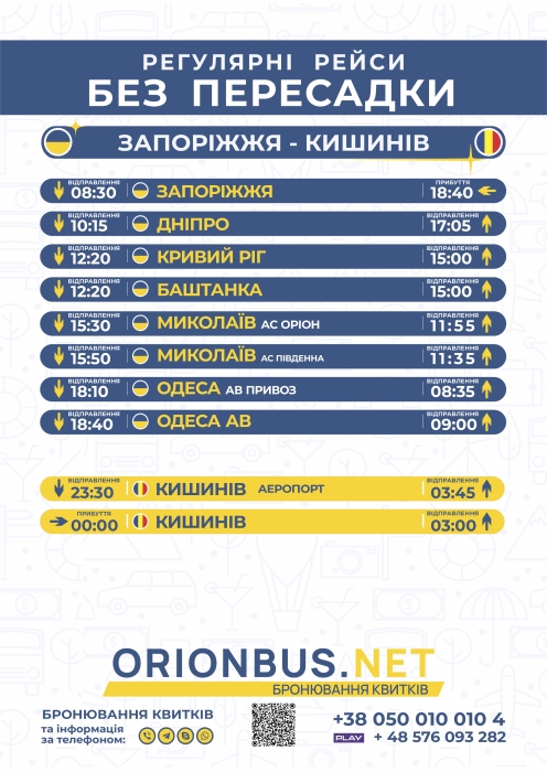 Открыт новый международный маршрут Запорожье — Кишинев (аэропорт), следующий через Николаев