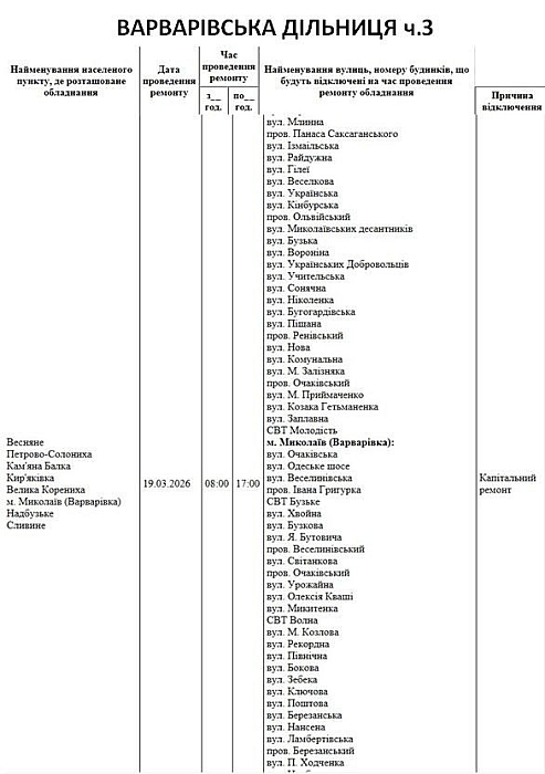 Відключення світла через ремонт: які вулиці Миколаєва буде знеструмлено 19 березня