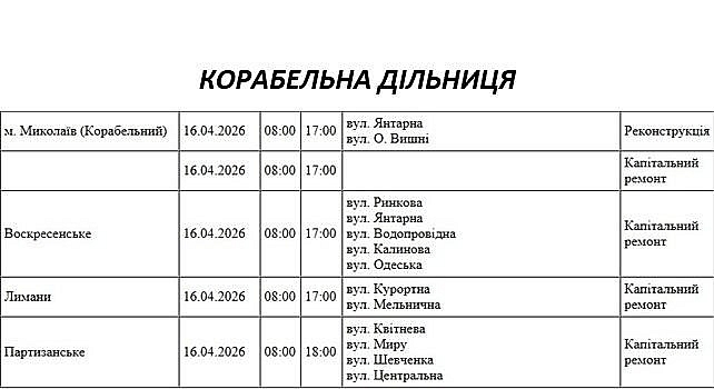 Відключення світла через ремонт: які вулиці Миколаєва буде знеструмлено 16 квітня