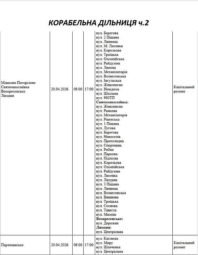 Отключение света из-за ремонта: какие улицы в Николаевской области будут завтра обесточены