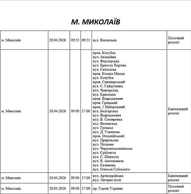 Отключение света из-за ремонта: какие улицы в Николаевской области будут завтра обесточены