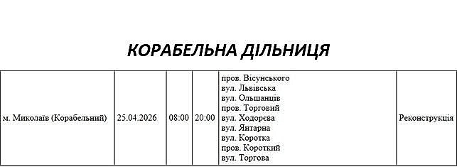 Отключение света из-за ремонта: какие улицы Николаева будут обесточены 25 апреля