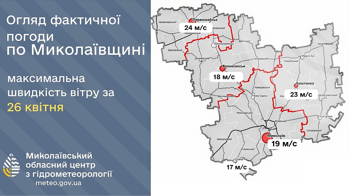Синоптики розповіли, до яких значень розганявся вітер на Миколаївщині під час негоди