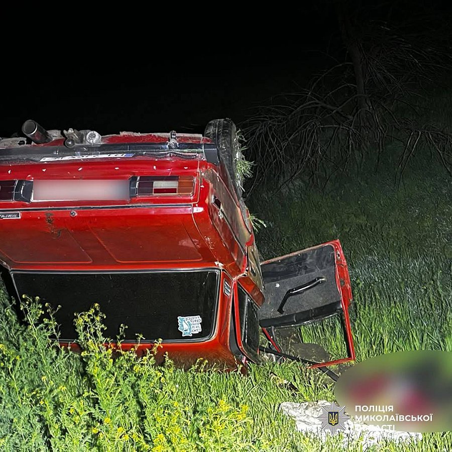 На Миколаївщині злетів з дороги та перекинувся ВАЗ: загинув водій, постраждали троє пасажирів